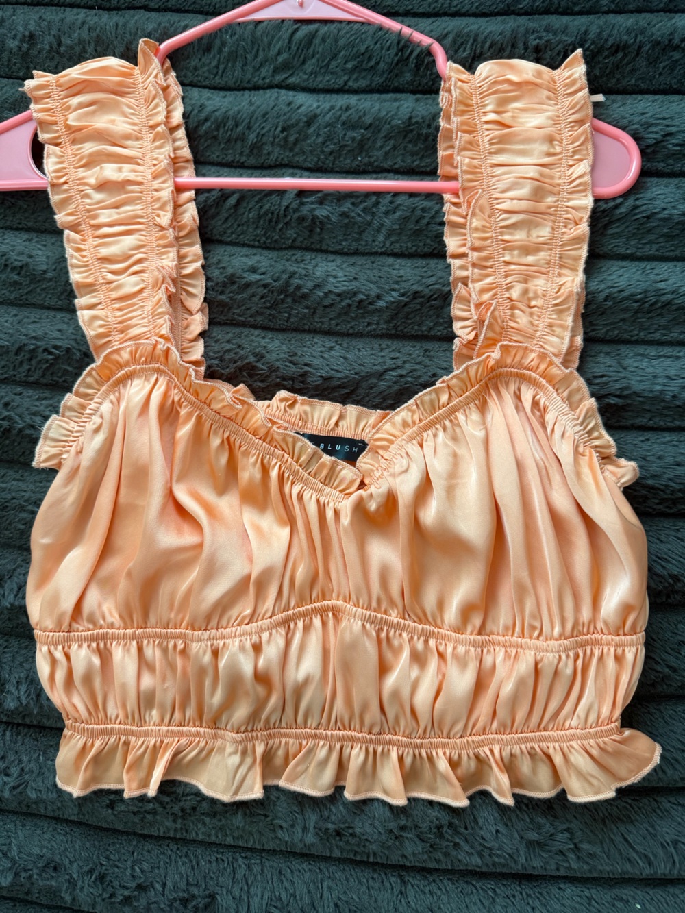 Blush Orange Ruffle Crop Top with Shirred Detail